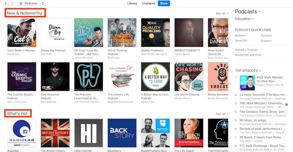 Apple Podcasts New & What's Hot Sections Are Back